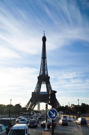 PARIS - SEPTEMBER 20: Details of the illuminated Eiffel Tower by day. The most recognizable landmark of the world. September 20, 2010 in Paris, France. のeditorial素材