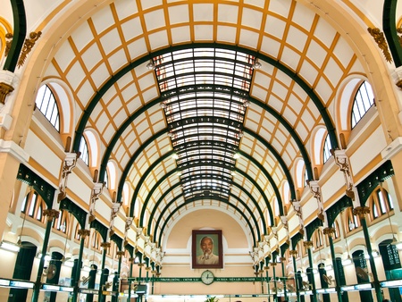Interior of the General Post Office in HO CHI MINH CITY- VIETNAM JULY 2011: It was built by the French in the 1880s , now it's popular tourist attraction in Ho Chi Minh City Saigon , Vietnam 31 July, 2011のeditorial素材