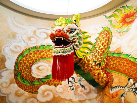 Dragon Statue at a Chinese temple in Suphanburi , Thailandの写真素材