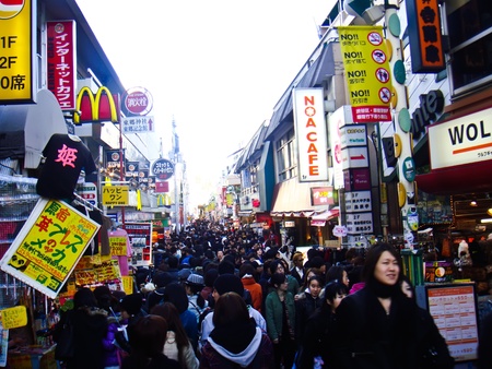 TOKYO, JAPAN - February 1:Takeshita street at Harajuku is also a large shopping district and a fashion capital of the world, renowned for its unique street fashion , on February 1, 2009 in Tokyo, Japanのeditorial素材
