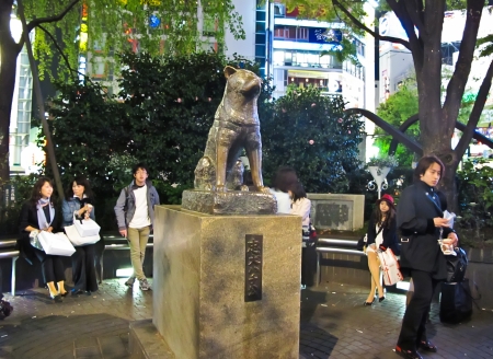 Hachiko ,a dog statue who waited on his late master at Shibuya Station at Hachiko Square is the most popular meeting point in Shibuya , Tokyo Japanのeditorial素材