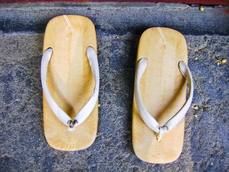 Sandal with a thick sole of wood , Japanese Style .の写真素材
