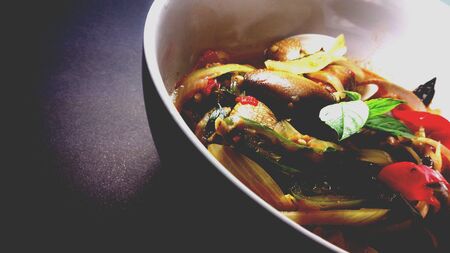 Stir fried clams with roasted chili paste, close upの素材