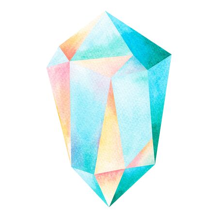 Watercolor painting colorful rainbow colors crystal,sapphire,minerals,quartz,topaz,agat,jade graphic.Watercolor hand draw blue aqua aura isolated onwhite background.Clipping pathの写真素材