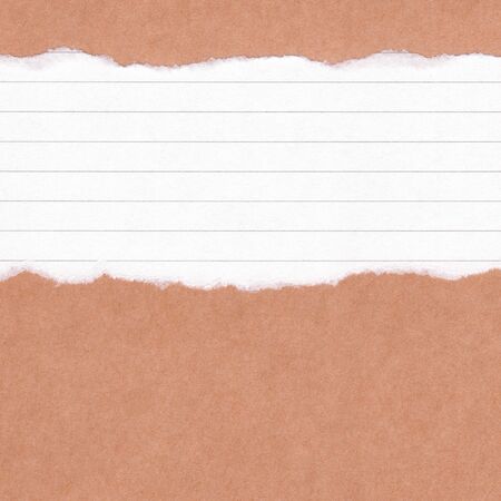 Closeup torn lined paper on grunge brown paper texture background. Rip Paper note ,brown paper sheet with space for text ,pattern or abstract background.Hi resolution image.の写真素材
