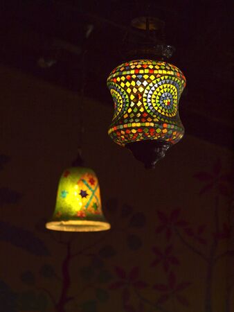 Intricate arabic lamp with lightsの写真素材