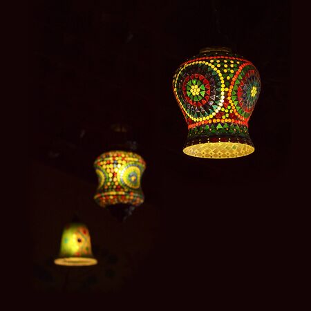 Intricate arabic lamp with lightsの写真素材