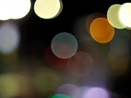 Festive bokeh background, Abstract background with bokeh defocused lights, Defocused cityscape at night light backgroundの写真素材
