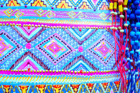 Hmong ethnic pattern. painted in traditional Hmong pattern. Figure tribal embroidery. Walking Street, Chiang Mai, Thailandの写真素材