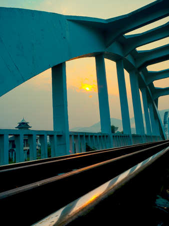 hdr images. The Tha Chomphu white bridge, Lamphunの写真素材