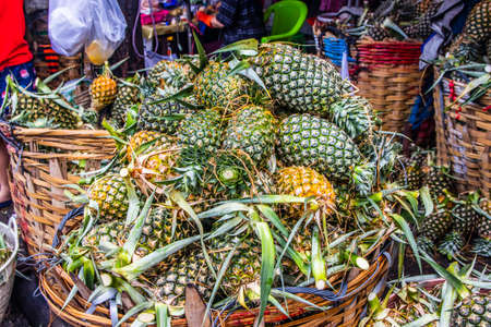 pineapple on sampeng market in Chinatown Bangkok Thailand Asiaの写真素材