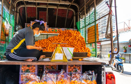 Pattaya district Chonburi Thailand Asia, mandarins street salesのeditorial素材