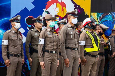 Pattaya district Chonburi Thailand Asia Briefing of the police and security guards during the music festival December 12, 2020のeditorial素材