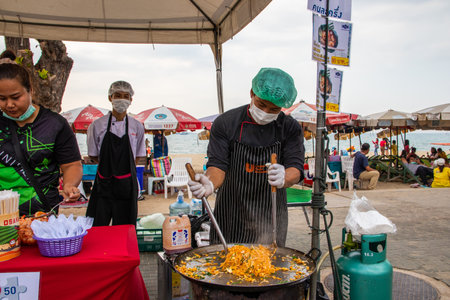 Pattaya district Chonburi Thailand Asia During the festival there are many Thai food stalls along the Beach road December 11, 2020のeditorial素材