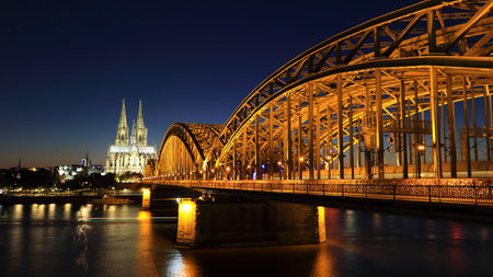 Cologne Germany Europe The Dome in the nightの写真素材