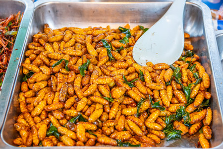 Insect food deep fried from Thailand Asiaの写真素材