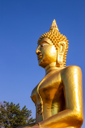 Golden big Buddha in Thailand Southeast Asiaの写真素材