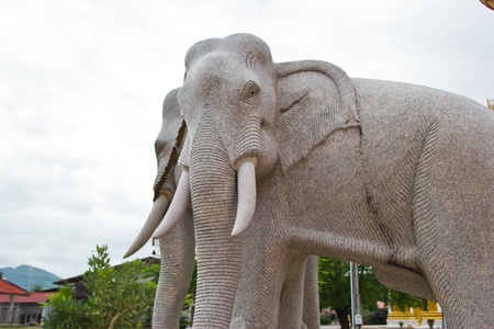 stone elephant carves  at wat cherantum chonburiの写真素材