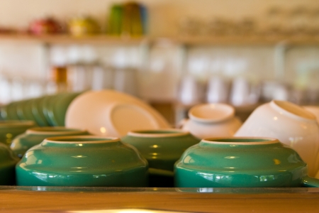 light ceramic cup in coffee shopの写真素材
