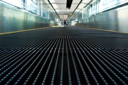 moving escalator in the modern airport terminalのeditorial素材