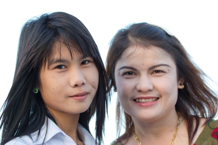 woman and young girl smilingの写真素材