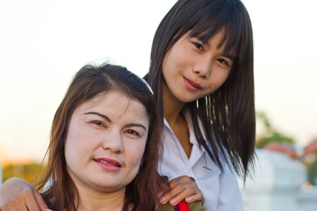 woman and young girl smilingの写真素材