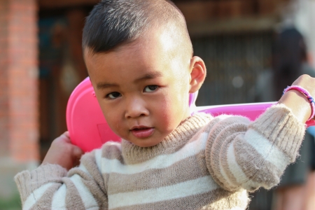 portrait of a 2 year old boyの写真素材