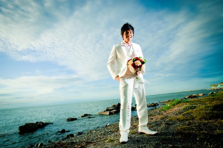 bride and groom at thailandの写真素材