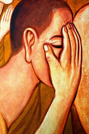 monk painting on the partition wallのeditorial素材