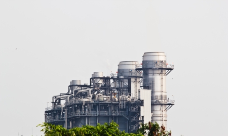 gas turbine electrical power plant with high voltage transmission lines and pylons, Thailandのeditorial素材