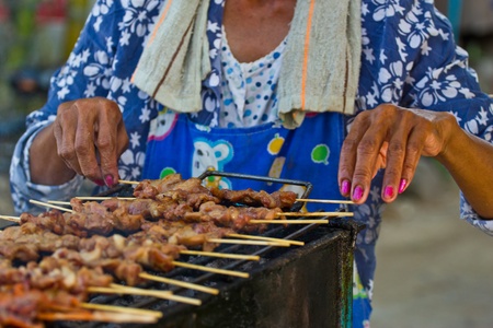 Grilling pig on Sticks -Thai foodの写真素材