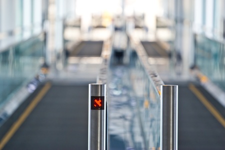 moving escalator in the modern airport terminalの写真素材