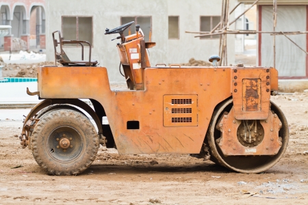 road roller at construction site.の写真素材