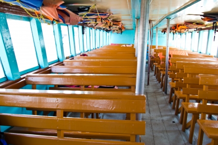Seats wooden on the boatの写真素材