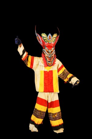 Phi Ta Khon Festival on June in Loei, Thailand. Young people dress in spirit and wear a mask, sing and danceの写真素材