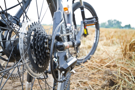 Mountain biking down hill descending fast on bicycle
