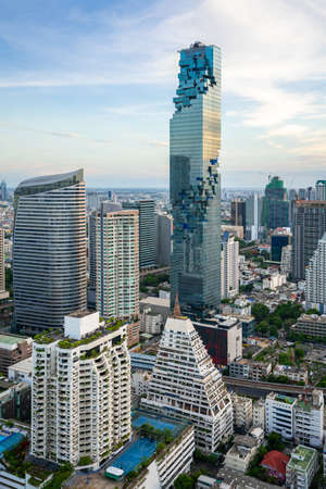 Bangkok City - Aerial view  Bangkok city urban downtown skyline tower of Thailand on blue sky background , City scape Thailandの写真素材