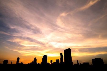 silhouette cityscape of Bangkok city at night  , landscape Thailandの写真素材