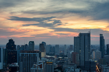 Bangkok city - beautiful twilight sunset long exposure light  cityscape at night  , landscape...