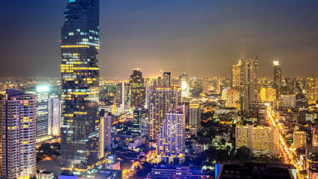 cityscape of Bangkok city at night  , landscape Thailandの写真素材