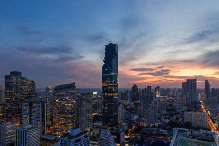 beautiful sunset of the Metropolitan Bangkok City downtown cityscape urban skyline  Thailand in 2017 - landscape Bangkok city Thailandの写真素材