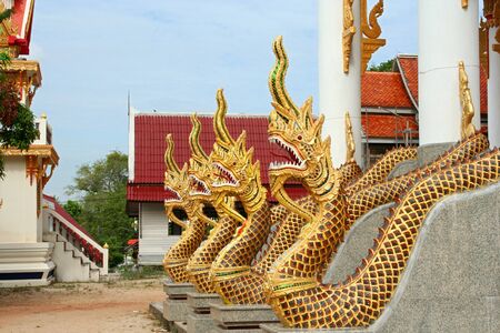 Naka or Big Snake in front of Thailand Templeの写真素材