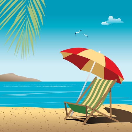 Beautiful summer vector background with beach  Beach, Sea, Palm Treesのイラスト素材