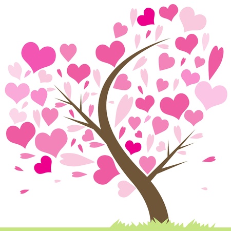 Beautiful abstract love tree with hearts  Heart tree, greeting card illustration  Valentine tree, love, leaf from hearts のイラスト素材