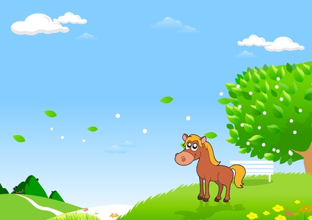 Horses in the Field  Art for Designer  Green Fields and Distant Hills for Your Creative Needs のイラスト素材