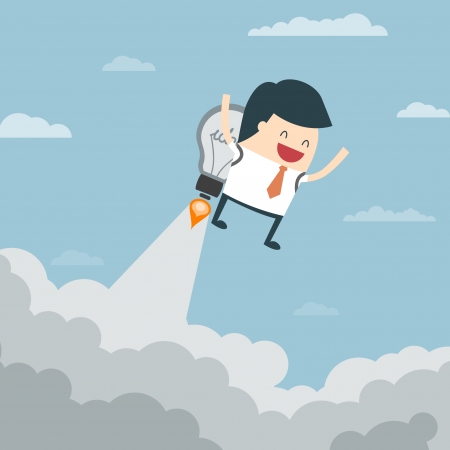 Businessman growth on rocket  Businessman growth  Rocket man  Businessman with launching rocket のイラスト素材