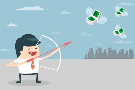 Businessman Target  Vector illustration of Businessman aiming the target with his bow and arrow  Business people who aim to have a bow and arrow  The goal is money  Businessman target with money のイラスト素材