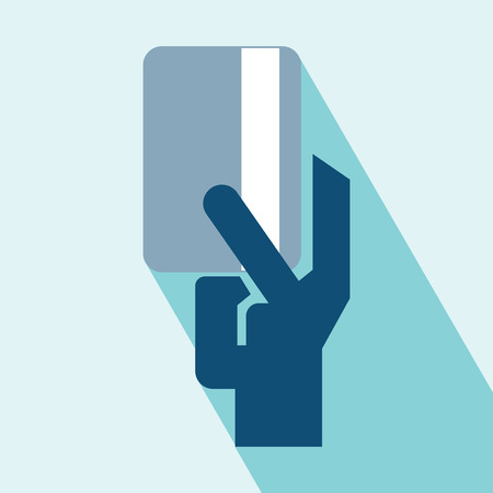 Hand and Card Vector Icon. Online payment symbol. Hand holding credit card. Vector illustration. Elements for design. Hand and Card Vector Icon on blue background. Hand and Card Vector Icon with Long Shadow. All in a single layer.のイラスト素材