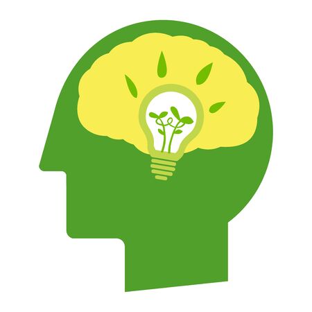 Think go green. Think green head silhouette vector illustration. Think green save earth. All in a single layer. Vector illustration. Elements for design. のイラスト素材