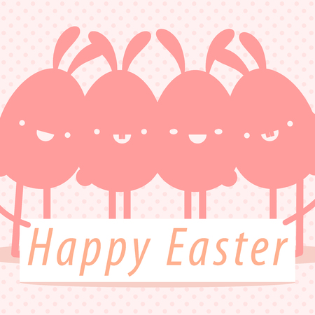 Happy Easter. Vector illustration of Easter bunny card.  Happy Easter Typographical With Bunny on Polka dot background. All in a single layer. EPS 10 vector illustration for design.のイラスト素材
